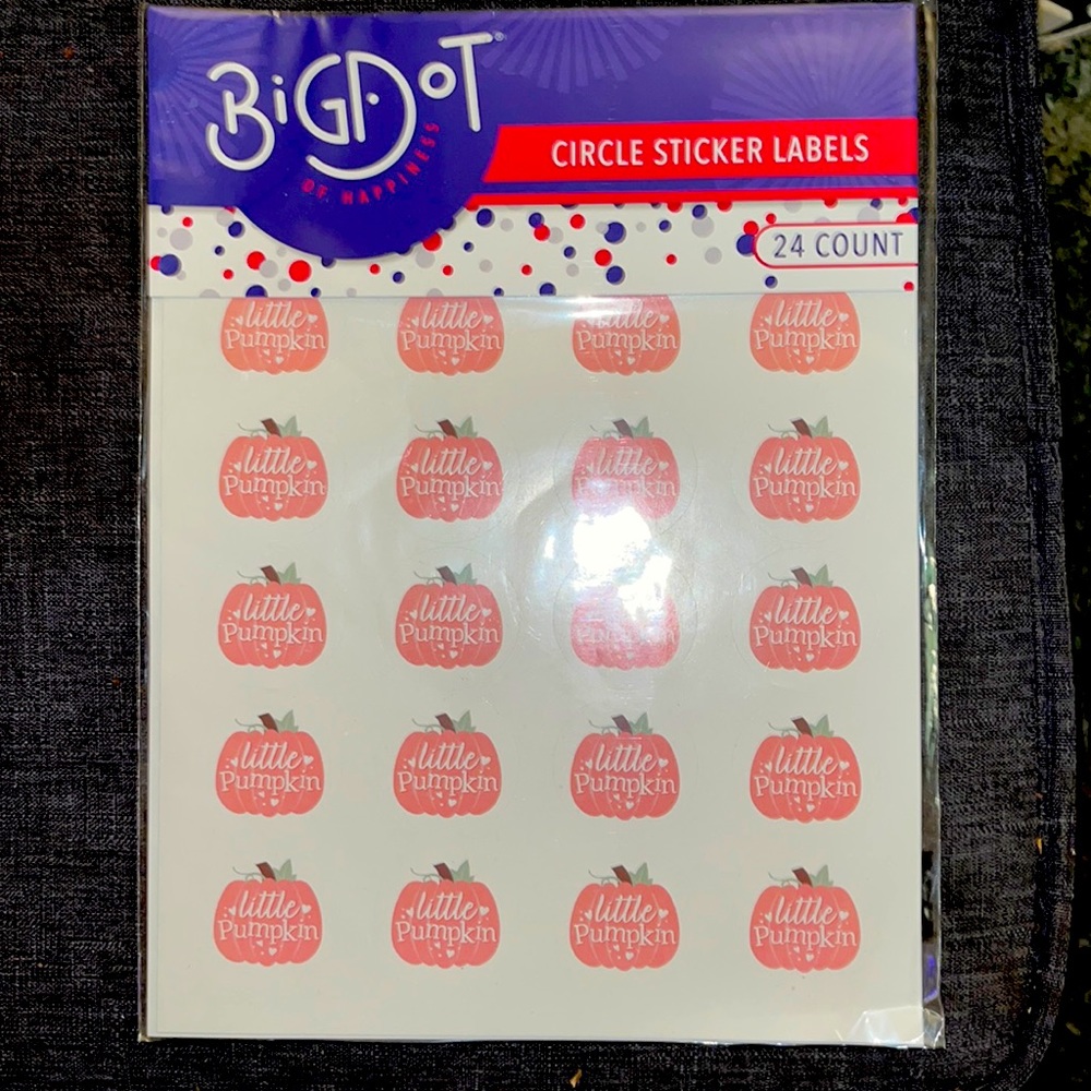 Baby shower stickers that say little pumpkin on them 24 count
